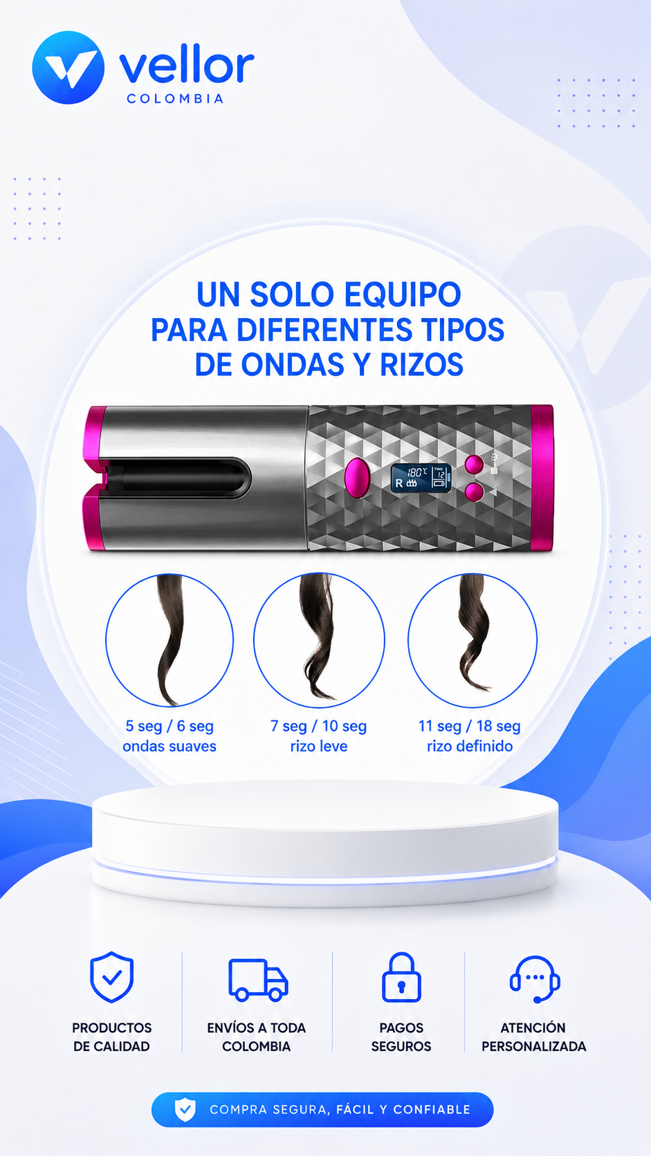 RIZADOR DE PELO AUTOMATICO RECARGABLE-CONSIGUE UNOS RIZOS EN POCOS SEGUNDOS-