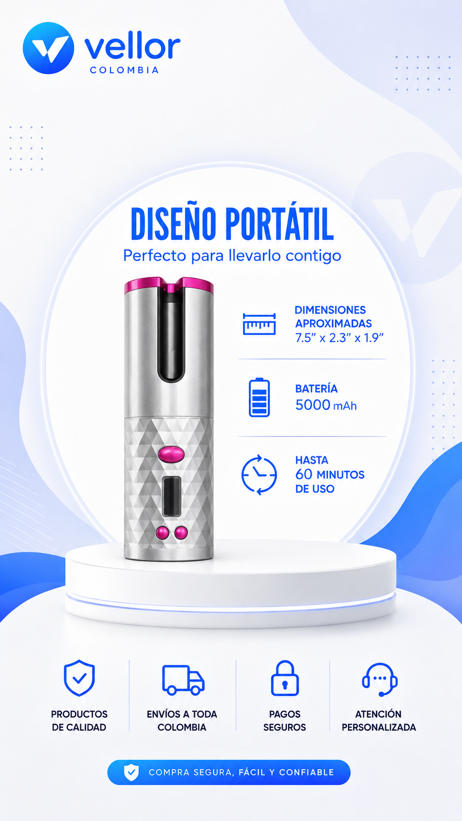 RIZADOR DE PELO AUTOMATICO RECARGABLE-CONSIGUE UNOS RIZOS EN POCOS SEGUNDOS-