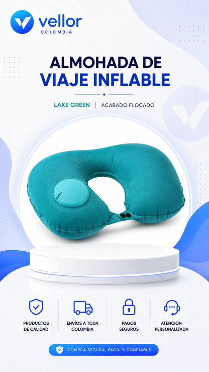 Kit De Almohada De Viaje Inflable + Antifaz + Tapones de oidos