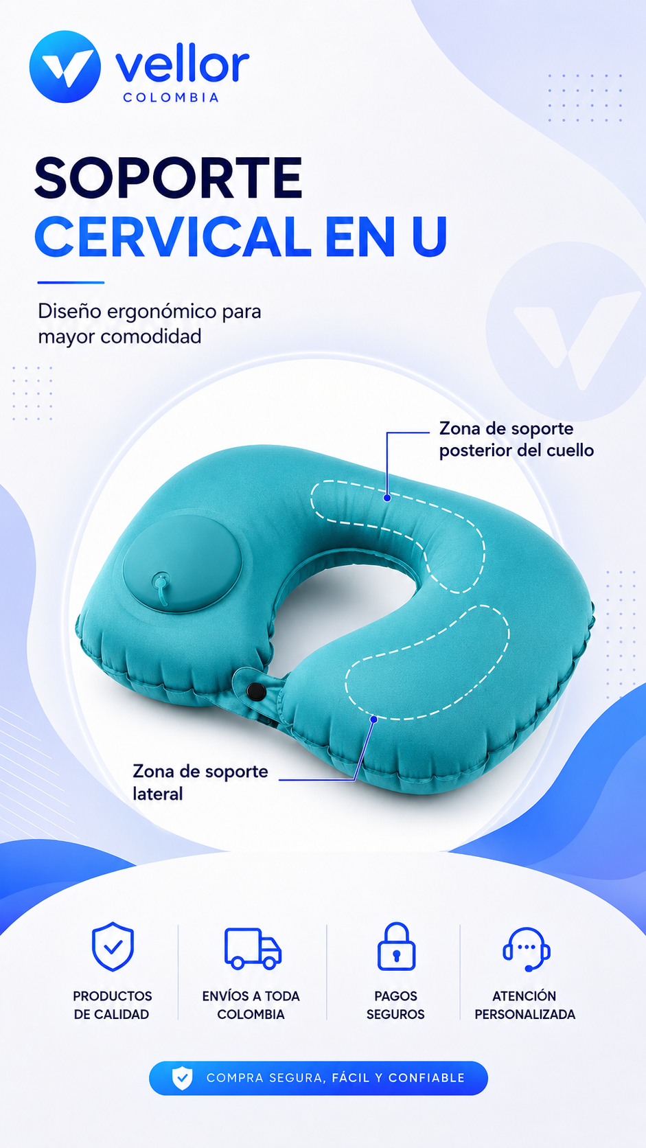 Kit De Almohada De Viaje Inflable + Antifaz + Tapones de oidos