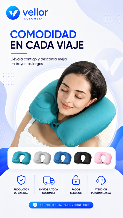 Kit De Almohada De Viaje Inflable + Antifaz + Tapones de oidos